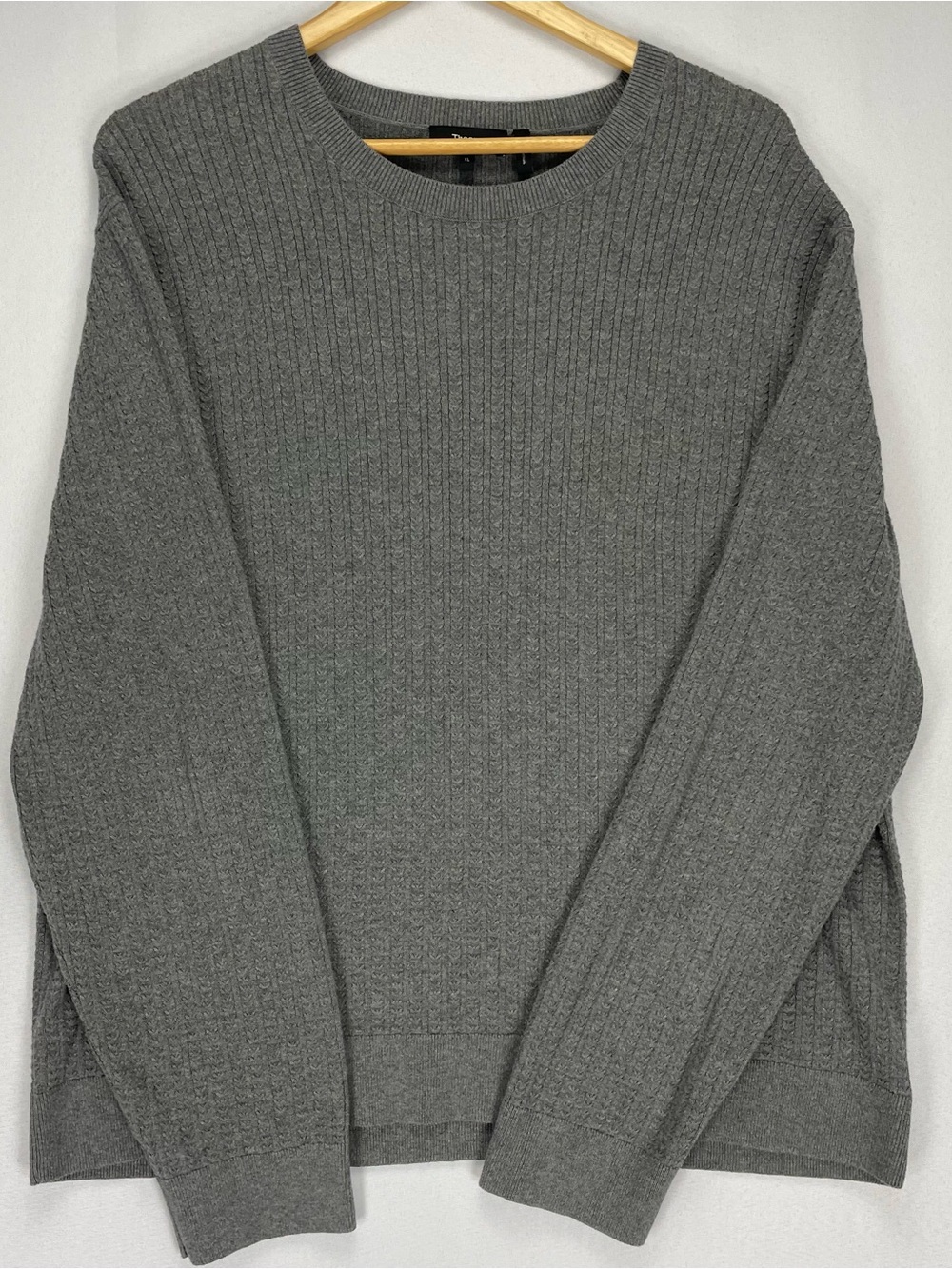 Theory Crewneck Sweater Men’s L/XL Gray Vertical Cable Knit Texture Midweight